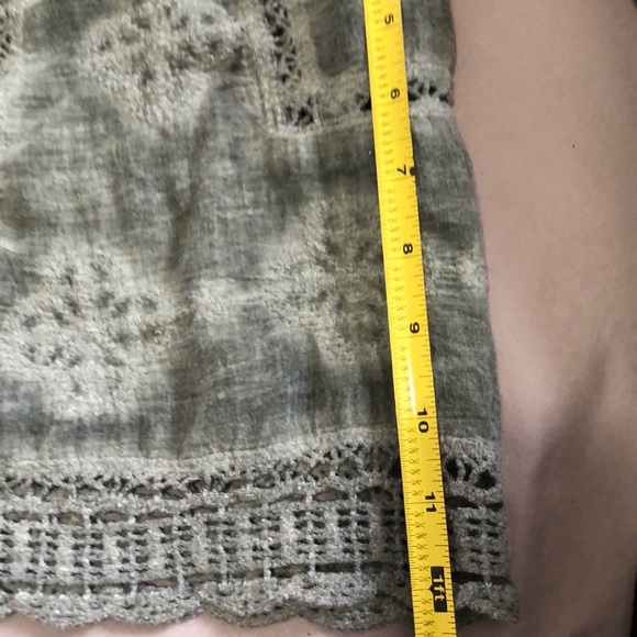 Lovely greenish gray top crochet accents by Democracy.23 inches long from back - Picture 9 of 9